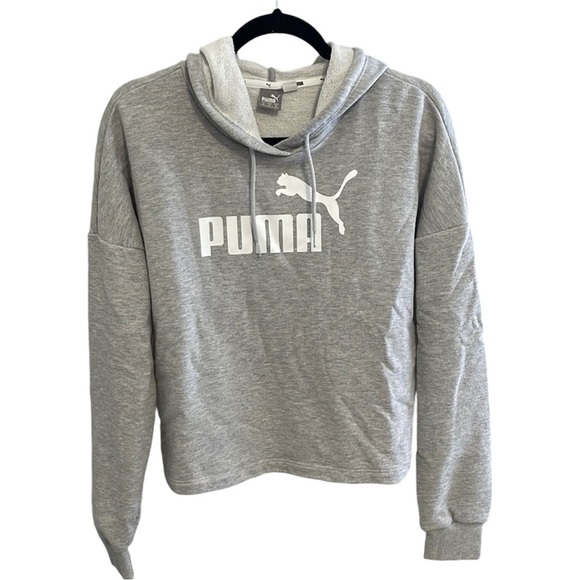 Puma Cropped Hoodie Gray With White Decal Women's Size Medium - Picture 1 of 3